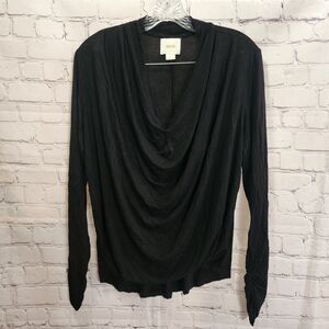 Maeve Top Womens Small Black Draped Cowl Neck Ruched Sleeves Anthropologie